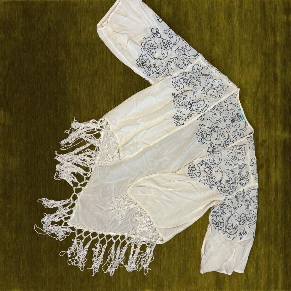 Festival Boho Cottage Fairy Embroidered Kimono with Fringe • S/M